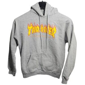 Thrasher Magazine Flame Logo Hoodie Heather Gray Mens Size Medium Pullover Skate